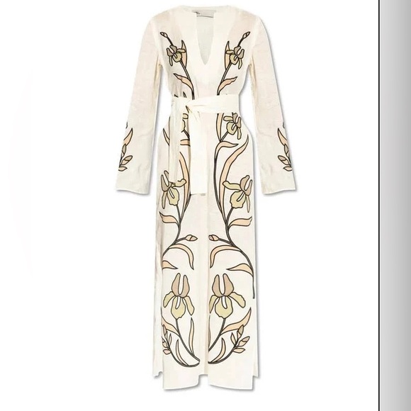 NWT $998 Tory Burch Belted Applique Cotton-trimmed Linen Kaftan - Picture 4 of 8